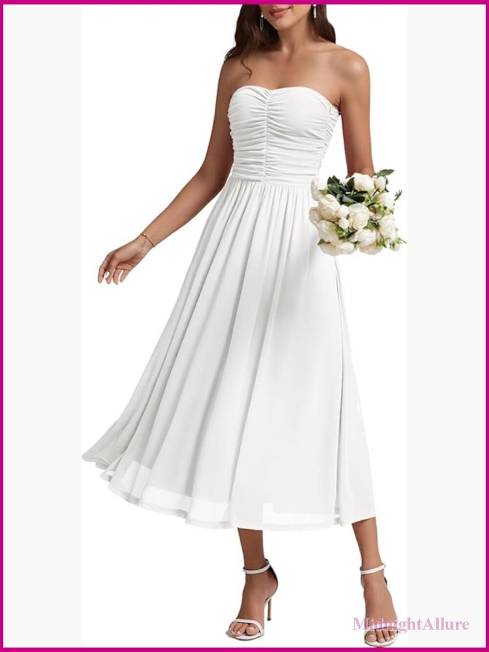 Strapless Tube Top Maxi Dress, Ruched A-Line Formal Mesh Midi Dress, Sleeveless